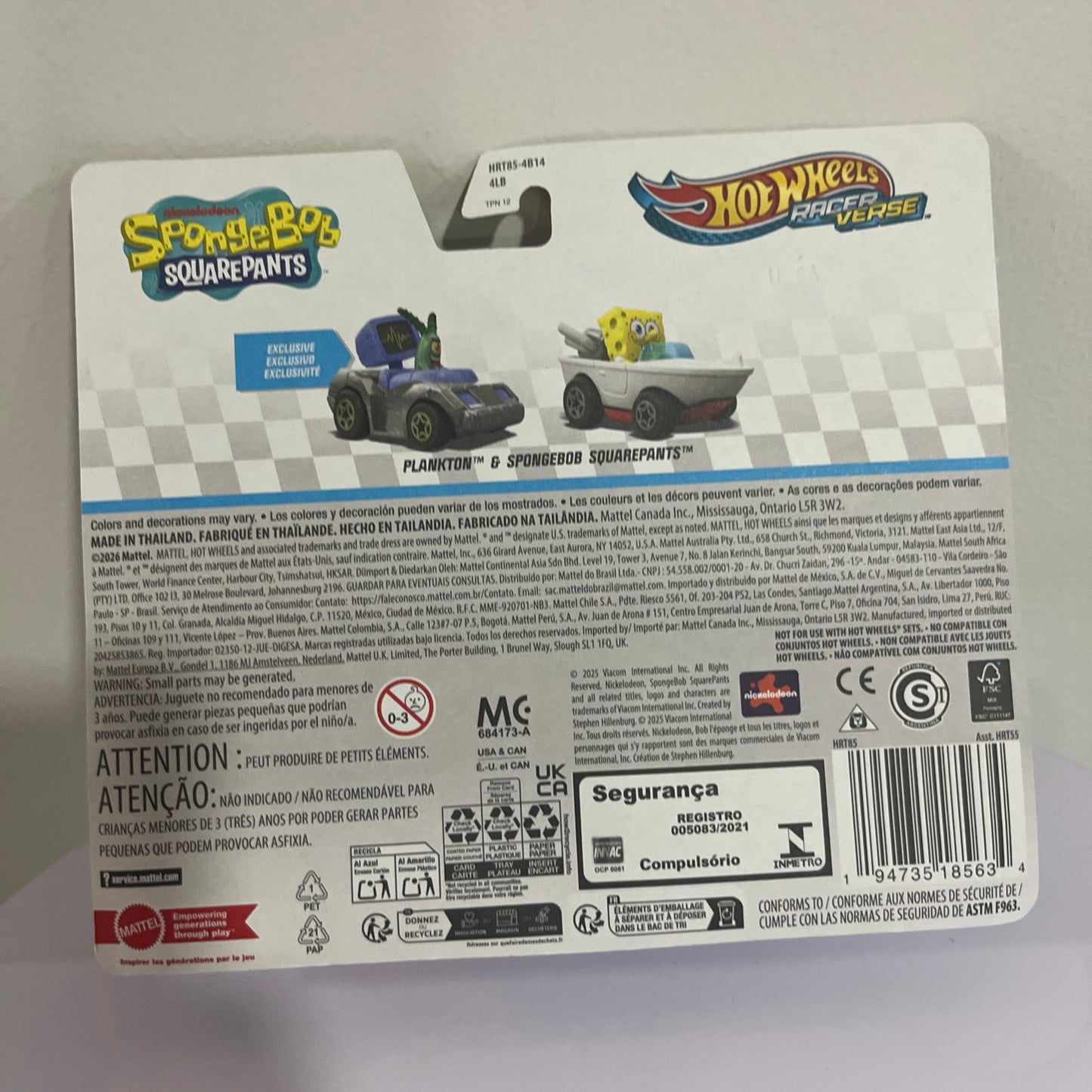 Hot Wheels Racer Verse: Nick SpongeBob SquarePants & Plankton NEW! by Mattel