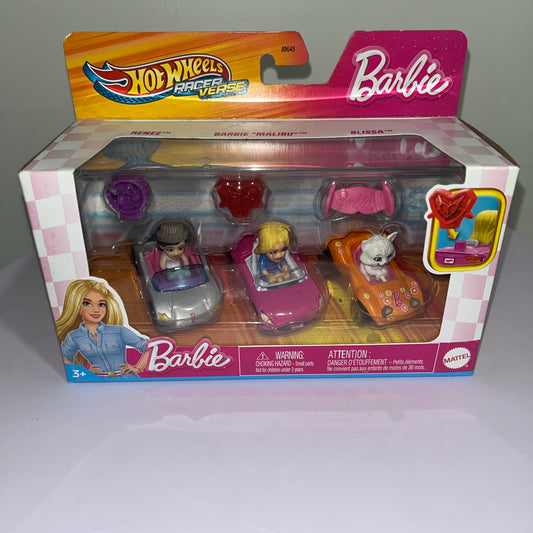 Hot Wheels Racer Verse Barbie 3 Pack - Renee Barbie Malibu Blissa - Diecast Cars