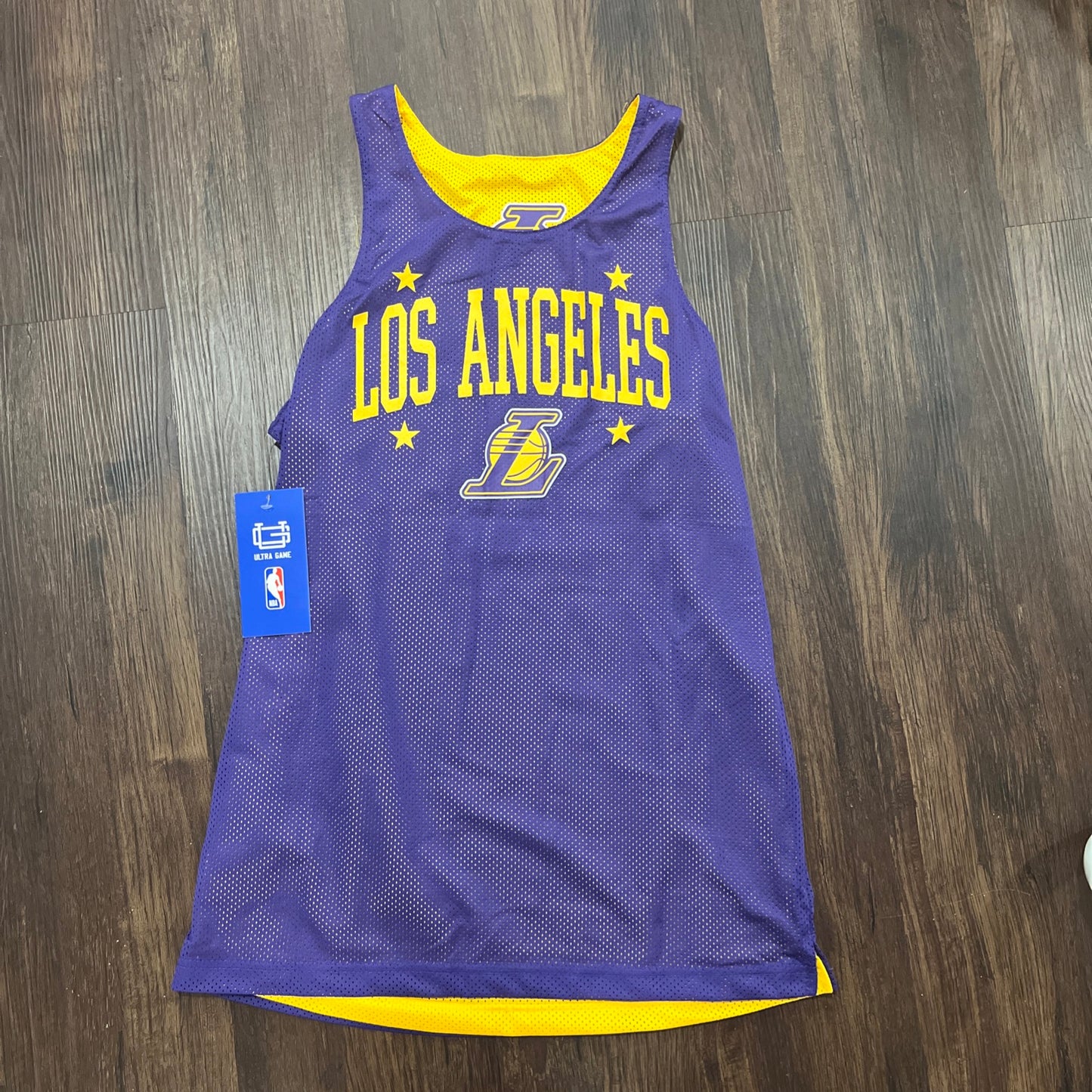 Los Angeles Lakers Reversible Mesh Tank Jersey S Ultra Game NBA NWT Gold Purple