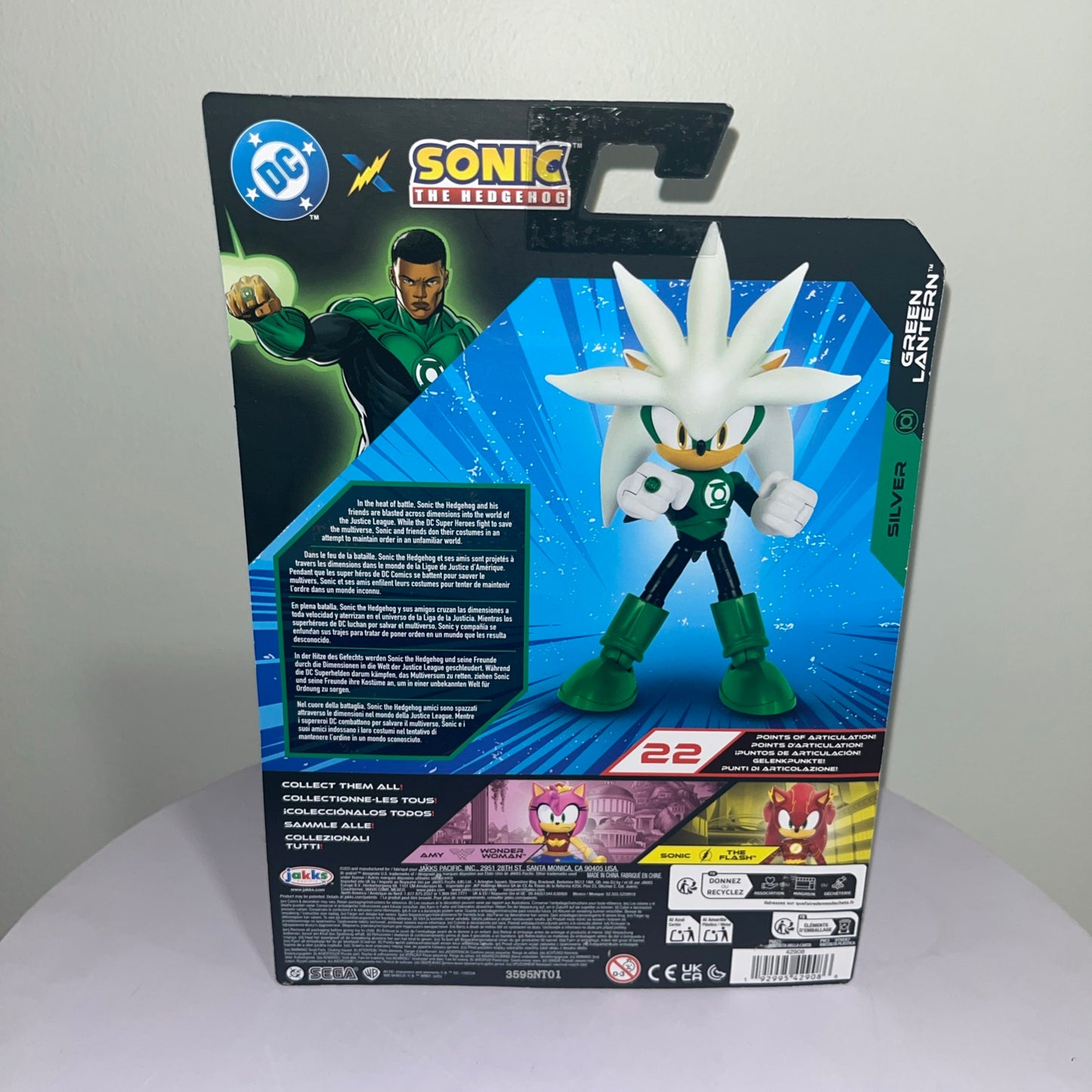 Sonic the Hedgehog Silver Green Lantern Action Figure DC x Sonic Crossover NEW