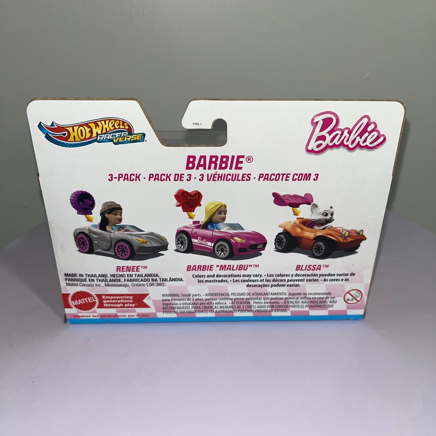 Hot Wheels Racer Verse Barbie 3 Pack - Renee Barbie Malibu Blissa - Diecast Cars